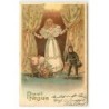 n°21239 - Carte Gaufrée - Prosit Neujahr - Jeune femme avec un cochon et un ramoneur