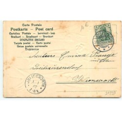 n°21239 - Carte Gaufrée - Prosit Neujahr - Jeune femme avec un cochon et un ramoneur