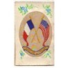 n°21252 - Carte Brodée - Souvenir de France - Drapeaux Français et Américain