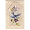 n°21253 - Carte Brodée avec Pochette - Hirondelle et une pensée