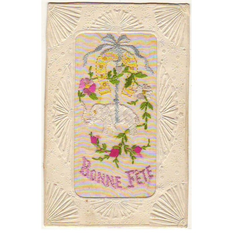 n°21254 - Carte Brodée - Bonne Fête - Un éléphant sous un Fer à Cheval