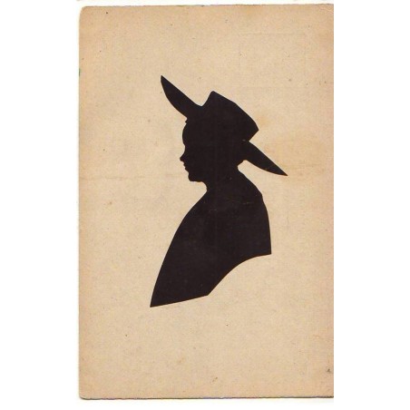 n°21260 - Silhouette - Profil d'un jeune homme portant un très grand chapeau