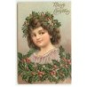 n°21276 - Carte Gaufrée - Merry Christmas - Fillette portant une couronne de houx sur la tête