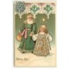 n°21279 - Carte Gaufrée - Joyeux Noël - Père Noël se promenant en tenant par la main une fillette