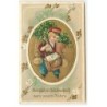 n°21284 - Carte Gaufrée - Garçon apportant des cadeaux, et des portes-bonheurs