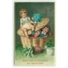 n°21285 - Enfants dans un panier, près de Trèfles et de Brins de Muguet