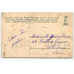 n°21286 - Carte Gaufrée - Bonne et Heureuse Année - Deux jeunes gens assis sous un champignon