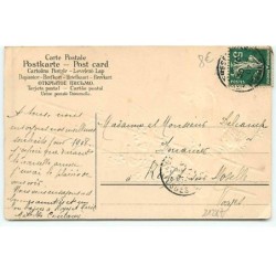 n°21287 - Carte Gaufrée - Bonne Année - Ramoneur portant une échelle décorée de fleurs
