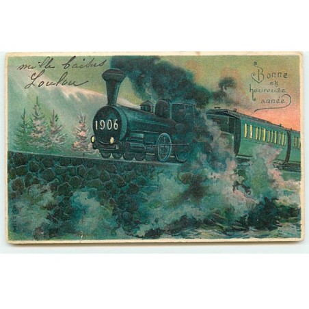 n°21288 - Carte Gaufrée - Bonne Année 1906 - Train