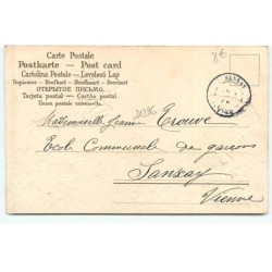 n°21296 - Carte Gaufrée - Pierrot et Colombine parmi des confettis et des fleurs