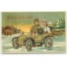 n°21322 - Carte Gaufrée - Fröhliche Weihnachten - Couple avec du houx dans une voiture