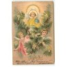 n°21328 - Carte Gaufrée - Joyeux Noël - Anges au milieu de branches de sapin