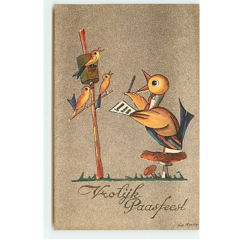 n°21342 - Dick Meester - Vrolijk Paasfesst - Canard en chef d'orchestre pour des oiseaux chantant - Champignon