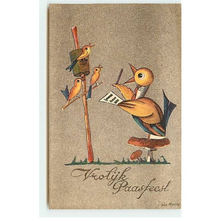 n°21342 - Dick Meester - Vrolijk Paasfesst - Canard en chef d'orchestre pour des oiseaux chantant - Champignon