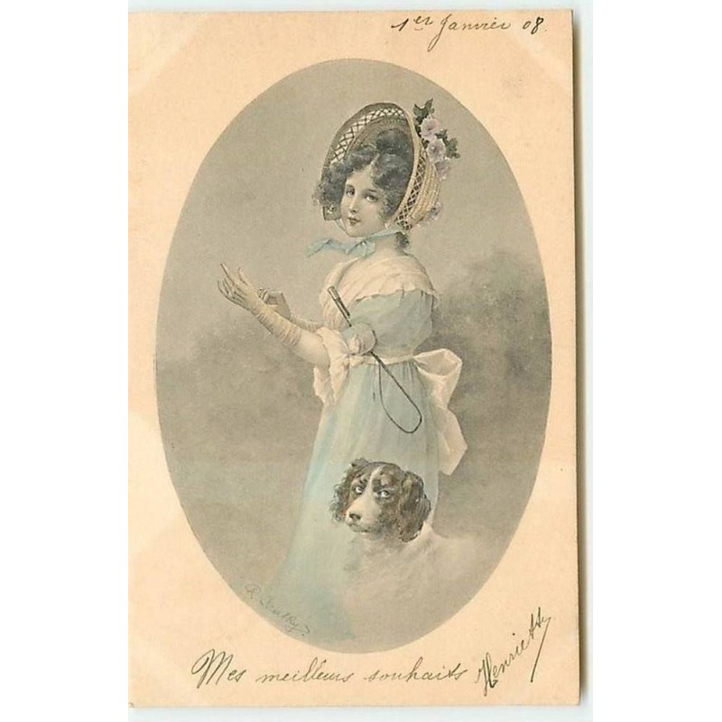 n°11274 - Carte Illustrateur - Viennoise - Krahzi - Femme avec son chien