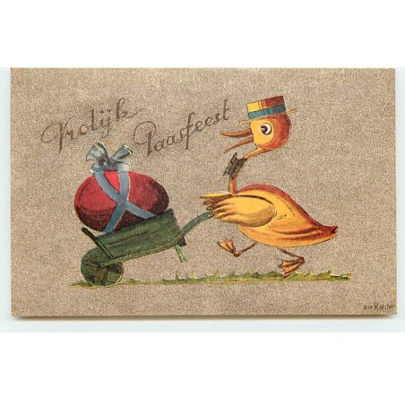 n°21344 - Dick Meester - Vrolijk Paasfesst - Canard poussant un oeuf sur une brouette