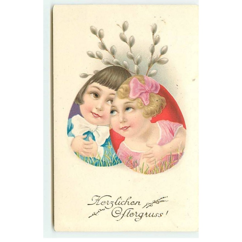n°21347 - Herzlichen  Oftergruss - Oeufs décorés avec des visages d'enfants
