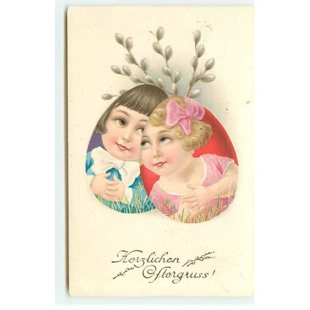 n°21347 - Herzlichen  Oftergruss - Oeufs décorés avec des visages d'enfants