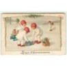 n°21356 - Pauli Ebner - Bonne et Heureuse année - Fillettes ramassant des champignons, et des trèfles