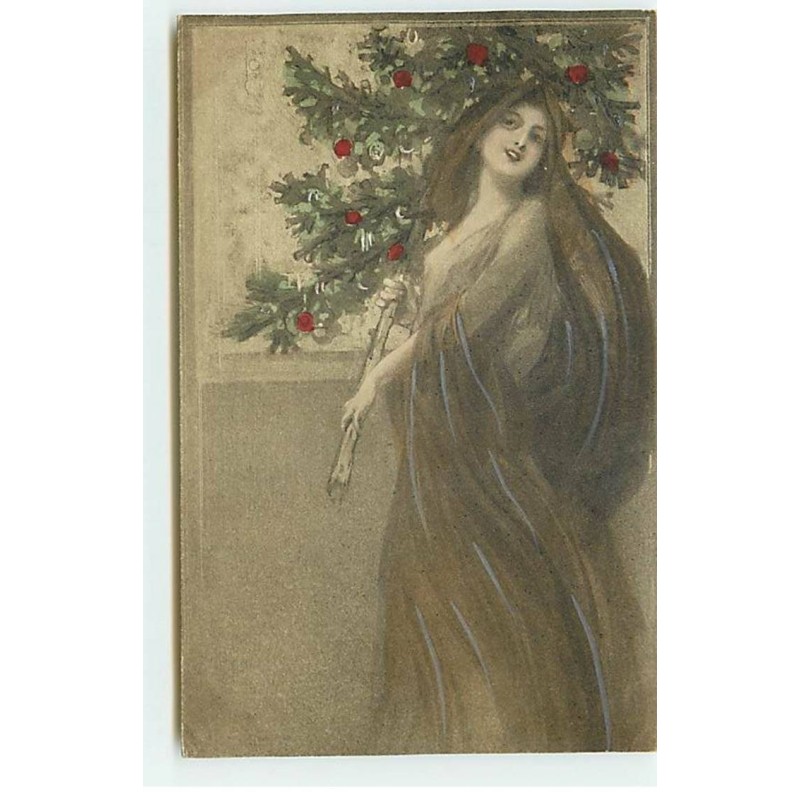 n°21360 - Art Déco - Jeune femme portant un sapin décoré