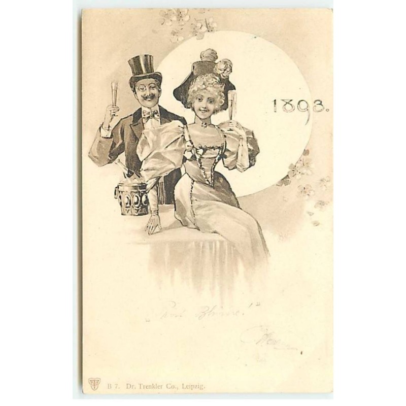 n°21365 - 1893 - Un couple trinquant avec des flûtes de champagne