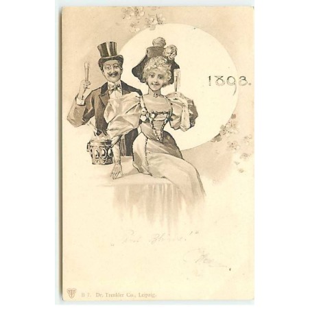 n°21365 - 1893 - Un couple trinquant avec des flûtes de champagne