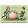 n°11278 - Carte Fantaisie Gaufrée - Joyeuses Pâques - Enfants avec un Oeuf