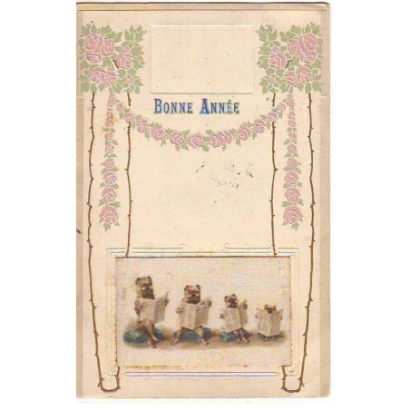 n°21372 - Bonne Année - Bouledogues lisant des journaux - soie - silk