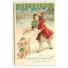 n°21373 - Carte Gaufrée - Bonne Année - Fillette se promenant avec des cochons en laisse