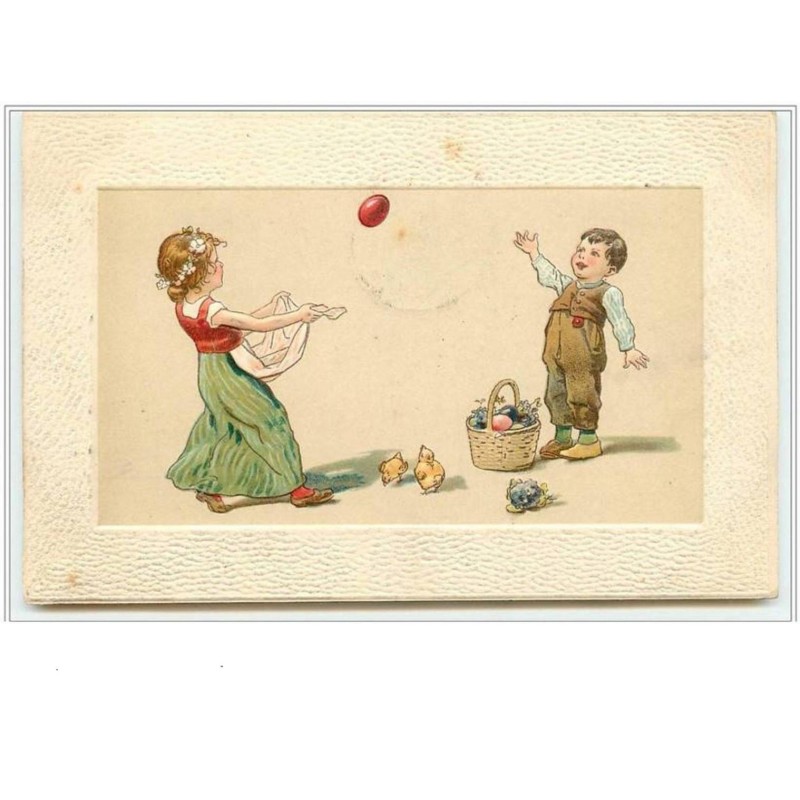 n°2138 - Carte Gaufrée - Enfants se lançant des oeufs