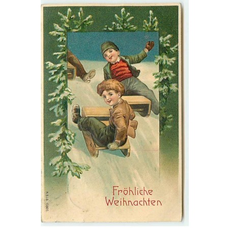 n°21385 - Carte Gaufrée - MSIB 13800 - Fröhliche Weihnachten - Garçon jouant sur des luges