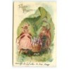 n°21395 - Carte Gaufrée - Fröhliche Pfingsten - Hannetons habillés portant un panier rempli de fleurs