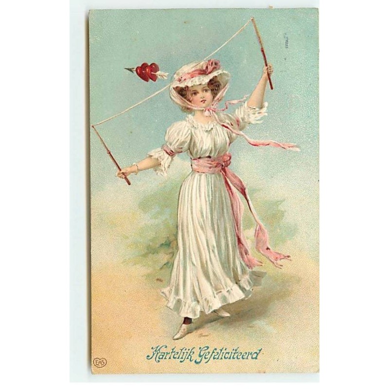 n°21398 - Carte Gaufrée - Hartelijk Gefeliciteerd - Jeune femme jouant avec un Diabolo
