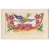 n°21402 - Carte Brodée avec rabat - Oiseau, fleurs et drapeaux