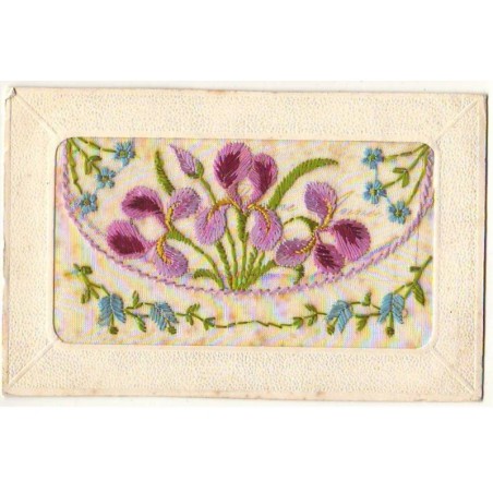 n°21403 - Carte Brodée avec rabat - Iris et Myosotis