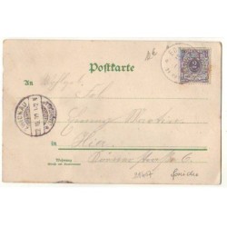 n°21407 - Gruss Gott ! - Jeune femme dans une barque près d'un cygne - Carte à Paillettes et perles