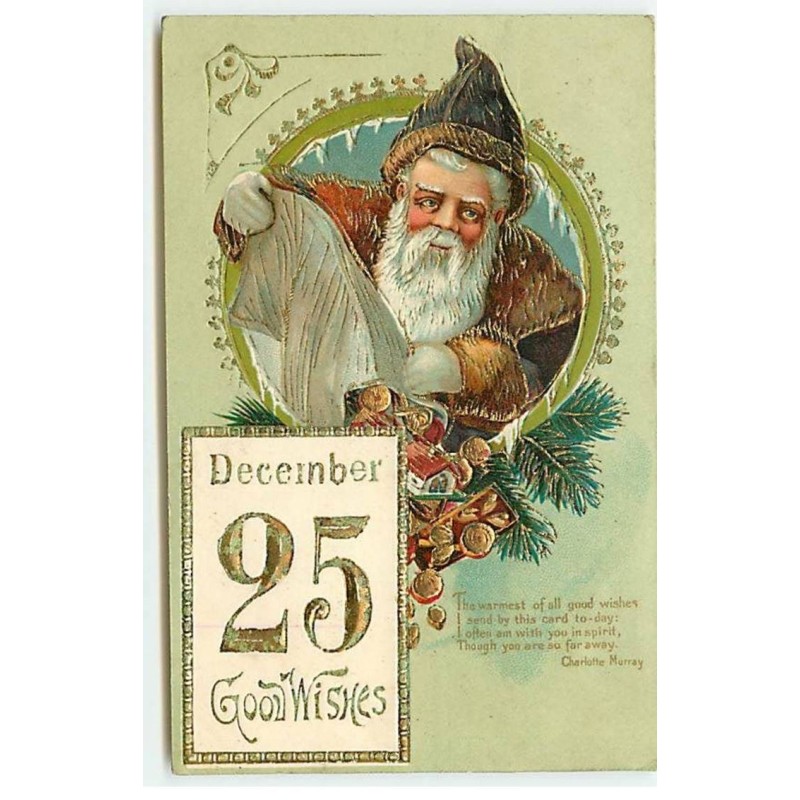 n°21423 - Carte Gaufrée - December 25 Good Wishes - Père Noël renversant son sac rempli de jouets
