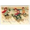 n°21425 - Carte Gaufrée - Bonne Année - Enfants sur des luges