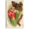 n°21428 - Carte Gaufrée - Heureuse Année - Bébé avec des ailes de papillons - Surréalisme