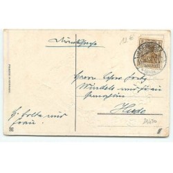 n°21430 - Carte Gaufrée - Viel Glück im Neuen Jahr - Ange assis sur un cochon, et des pièces d'or et fers à cheval