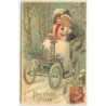 n°11286 - Carte Fantaisie Gaufrée - Heureuse Année - Fillettes dans une Automobile