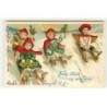 n°21439 - Carte Gaufrée - Frohe Fahrt ins neujahr - Enfants sur des luges