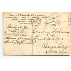 n°21441 - Carte Gaufrée - A Happy New Year - Enfants dans une barque avec des trèfles, des sacs remplis de pièces d'or