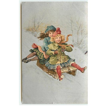 n°21443 - Fillettes sur une luge