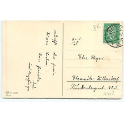 n°21445 - Herzlichen Ostergruss - Deux fillettes sur un oeuf s'embrassant, une autre fabriquant une couronne de fleurs