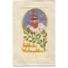 n°21454 - Carte Brodée -Fröhliche Weihnachten - Père Noël rentrant par une cheminée sur un toit