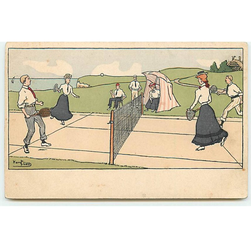 n°21460 - Harry Eliott - Couple faisant une partie de tennis en double mixte