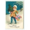 n°21471 - Herzliche Weihnachtsgruss - Fillette apportant des cadeaux et un sapin