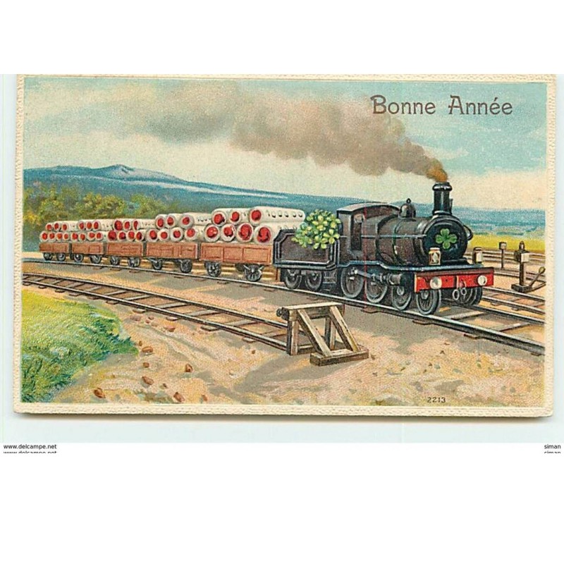 n°11288 - Carte Fantaisie Gaufrée - Bonne Année - Trains transportant des rouleaux de pièces