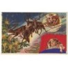n°21476 - Carte Gaufrée - Merry Christmas - Père Noël en traîneau passant au-dessus d'une fillette dormant